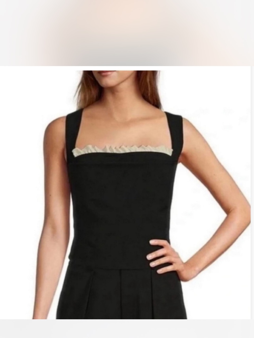 ANTONIO MELANI Black Tank with Cream Ruffle Trim